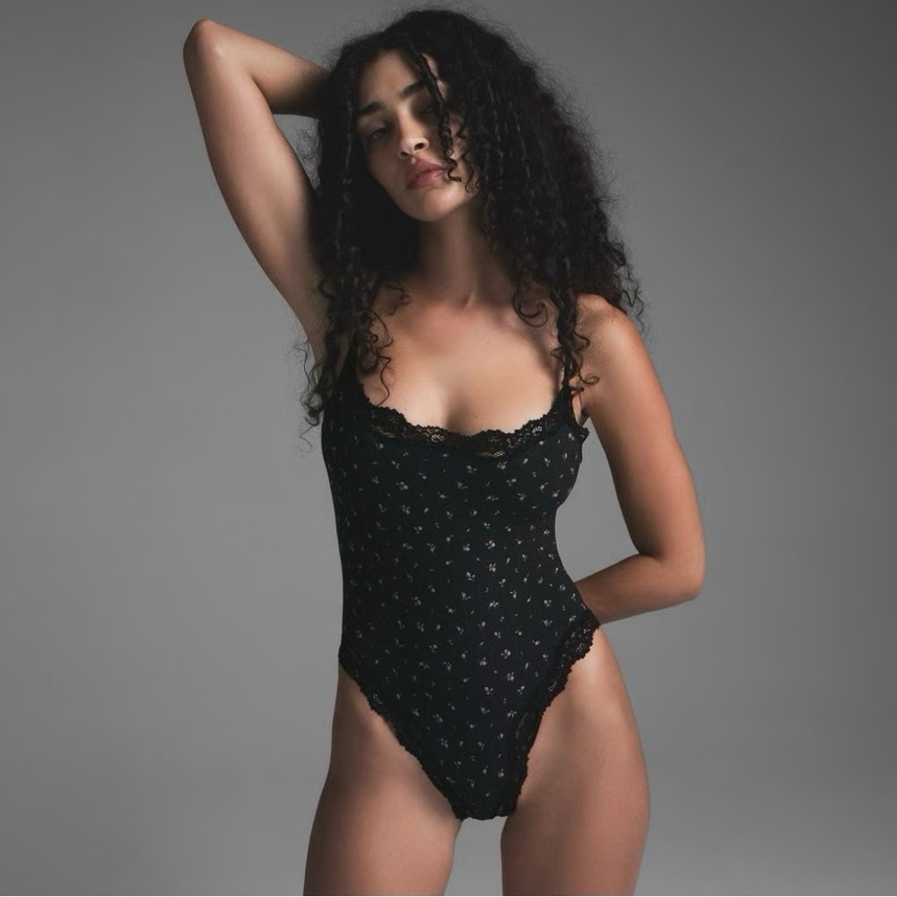 SKIMS Black Floral Chemise